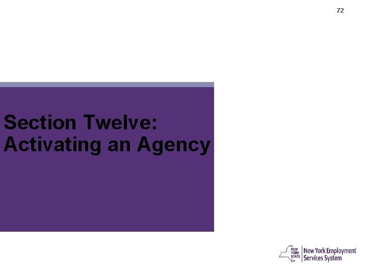 72 Section Twelve: Activating an Agency 