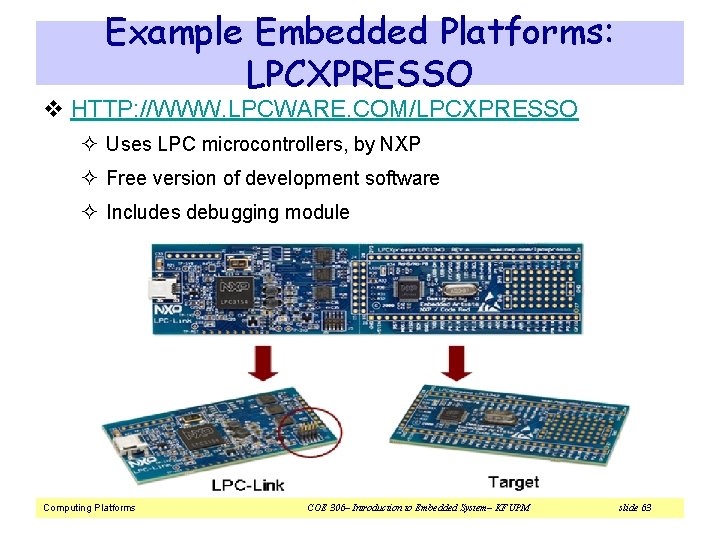 Example Embedded Platforms: LPCXPRESSO v HTTP: //WWW. LPCWARE. COM/LPCXPRESSO ² Uses LPC microcontrollers, by