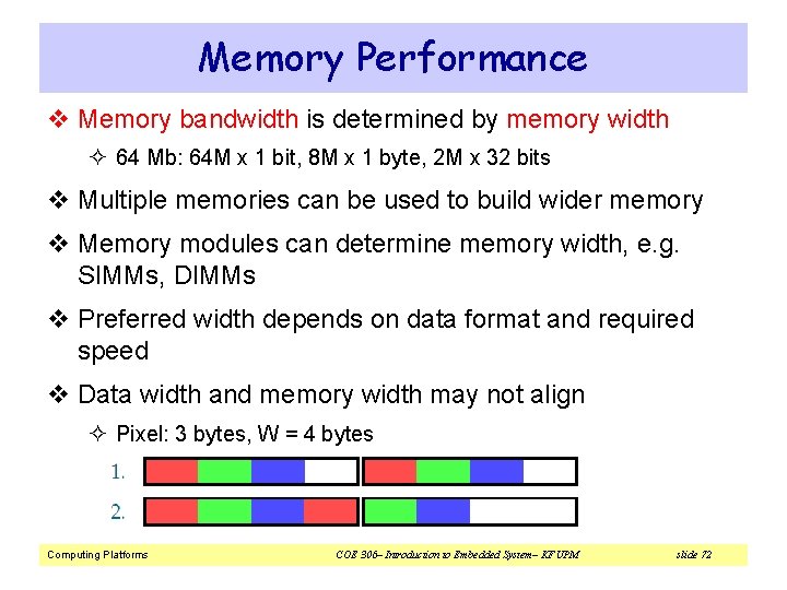 Memory Performance v Memory bandwidth is determined by memory width ² 64 Mb: 64