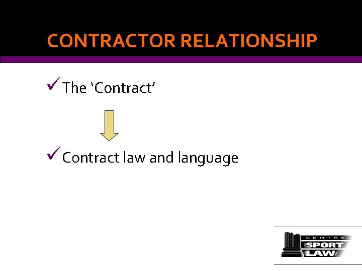 CONTRACTOR RELATIONSHIP üThe ‘Contract’ üContract law and language 