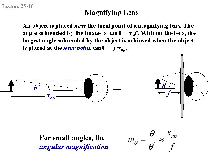 Lecture 25 -18 Magnifying Lens An object is placed near the focal point of