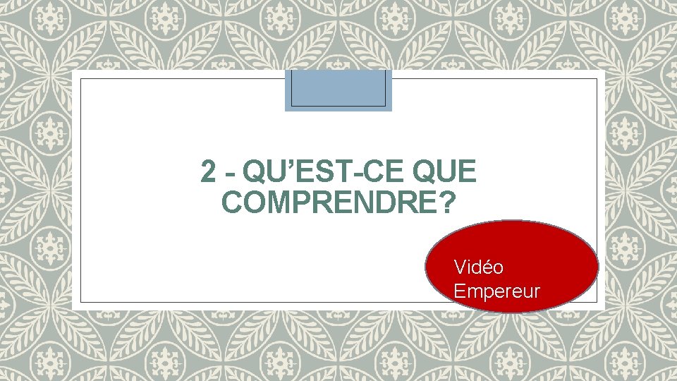2 - QU’EST-CE QUE COMPRENDRE? Vidéo Empereur 2 - QU’EST-CE QUE COMPRENDRE? Vidéo Empereur
