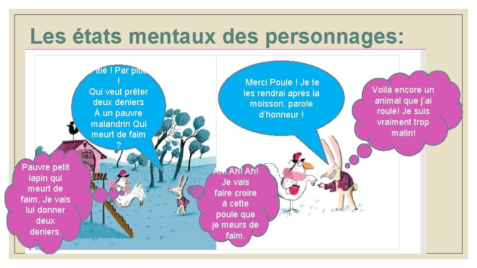 Les états mentaux des personnages: Pitié ! Par pitié ! Qui veut prêter deux Les états mentaux des personnages: Pitié ! Par pitié ! Qui veut prêter deux