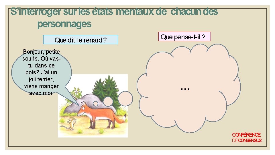 S’interroger sur les états mentaux de chacun des personnages Que dit le renard ? S’interroger sur les états mentaux de chacun des personnages Que dit le renard ?