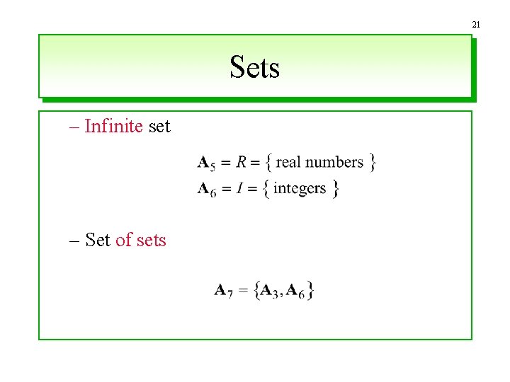 21 Sets – Infinite set – Set of sets 