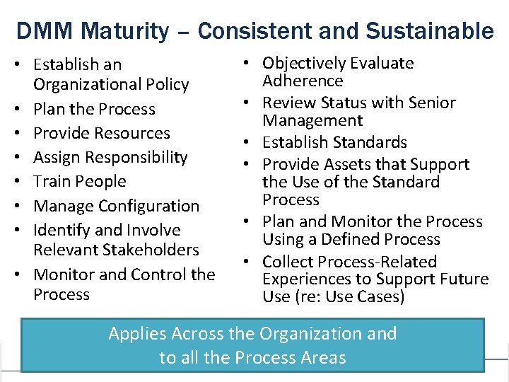 DMM Maturity – Consistent and Sustainable • Establish an Organizational Policy • Plan the