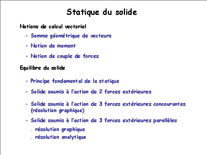 Statique du solide Notions de calcul vectoriel - Somme géométrique de vecteurs - Notion