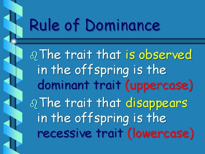 Rule of Dominance b. The trait that is observed in the offspring is the