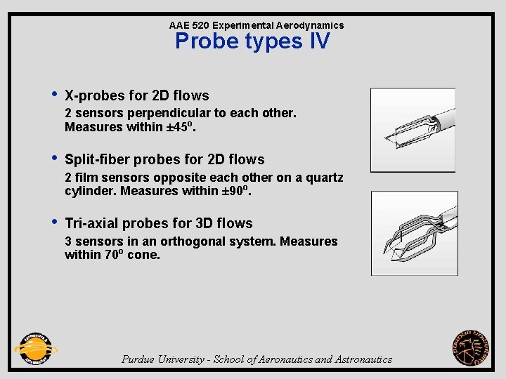 AAE 520 Experimental Aerodynamics Probe types IV • X-probes for 2 D flows 2