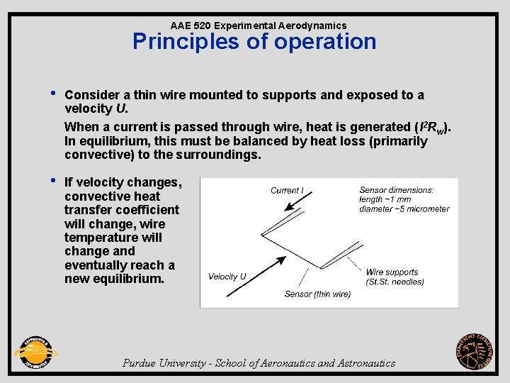 AAE 520 Experimental Aerodynamics Principles of operation • Consider a thin wire mounted to