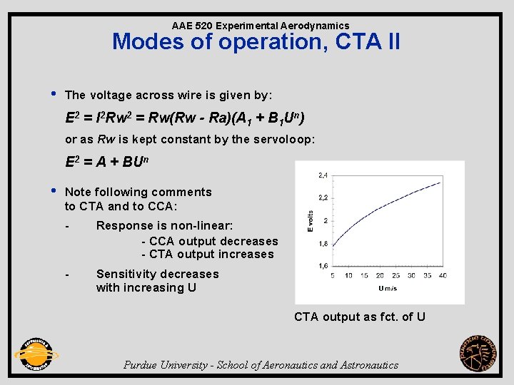 AAE 520 Experimental Aerodynamics Modes of operation, CTA II • The voltage across wire