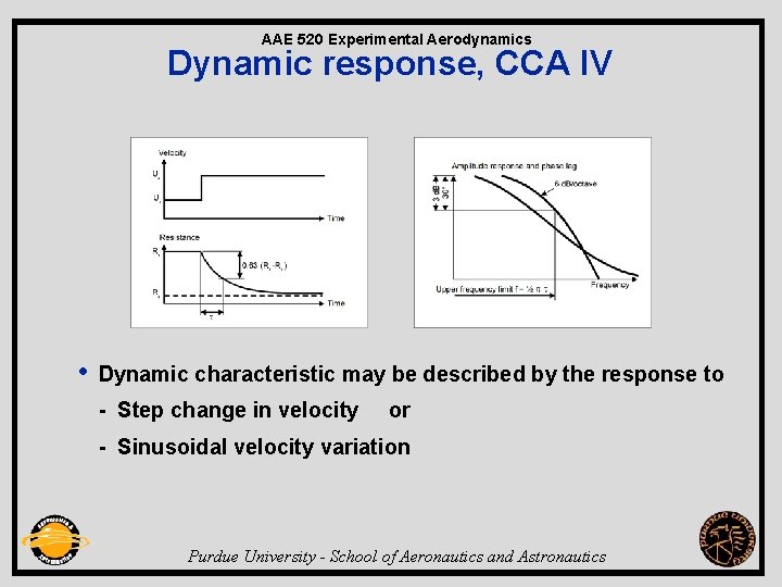 AAE 520 Experimental Aerodynamics Dynamic response, CCA IV • Dynamic characteristic may be described