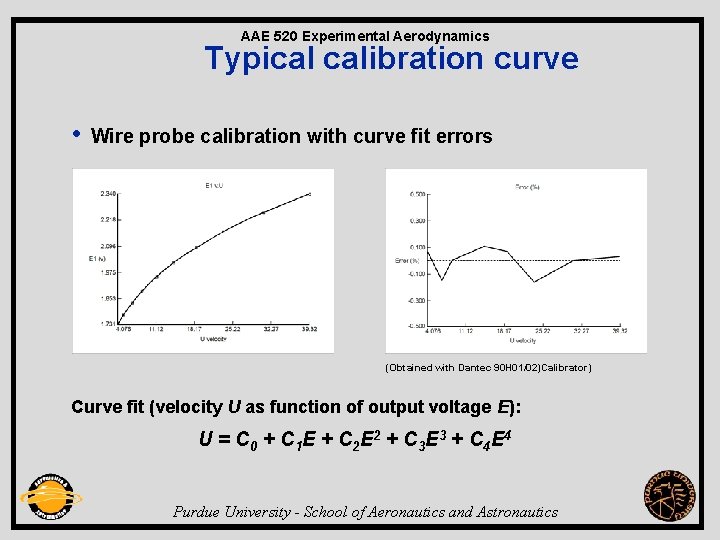 AAE 520 Experimental Aerodynamics Typical calibration curve • Wire probe calibration with curve fit