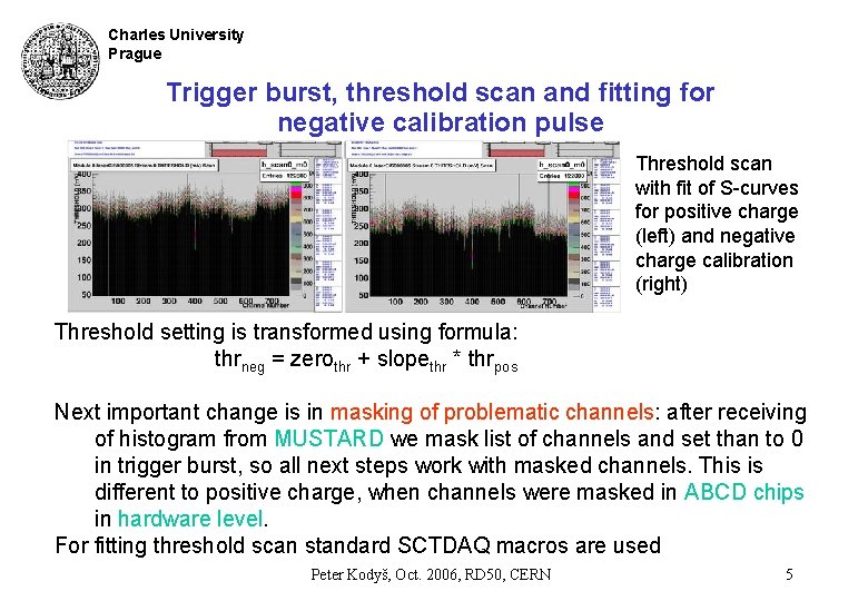 Charles University Prague Trigger burst, threshold scan and fitting for negative calibration pulse Threshold