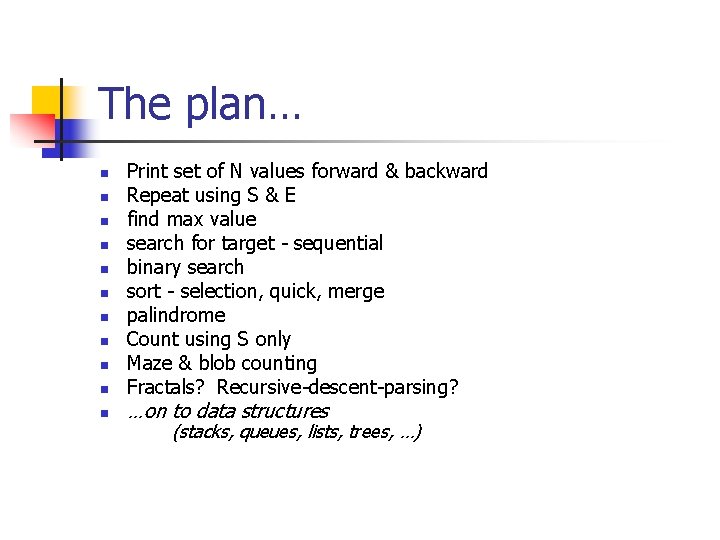 The plan… n n n Print set of N values forward & backward Repeat