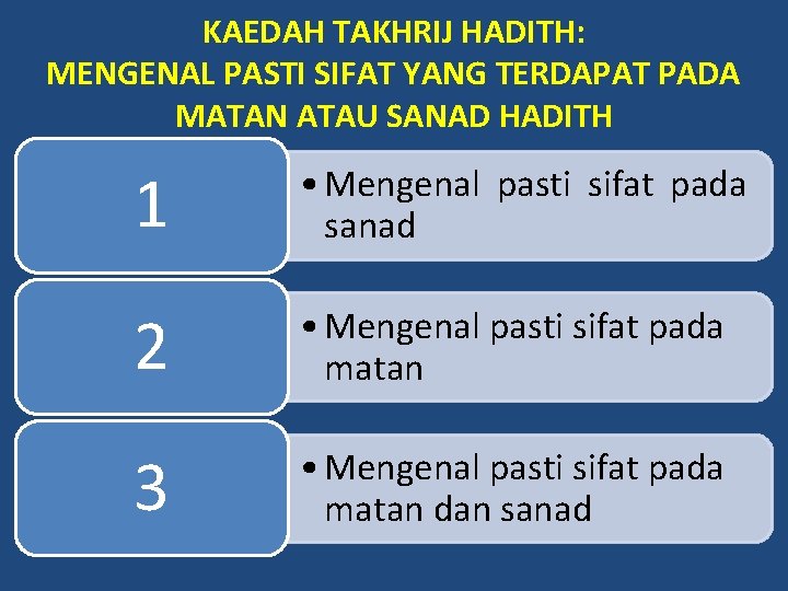 KAEDAH TAKHRIJ HADITH: MENGENAL PASTI SIFAT YANG TERDAPAT PADA MATAN ATAU SANAD HADITH 1