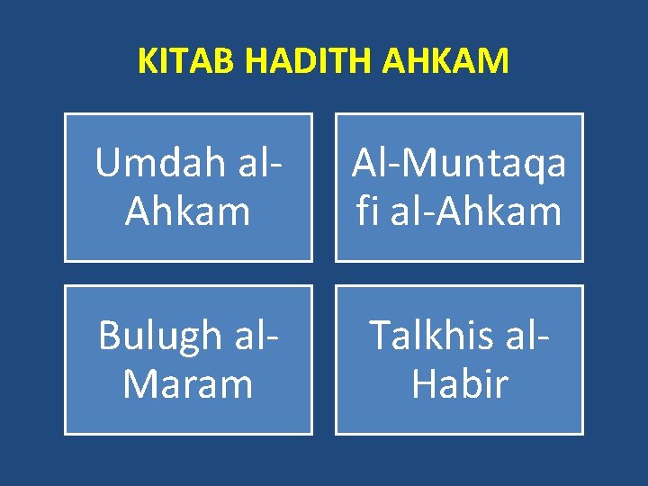 KITAB HADITH AHKAM Umdah al. Ahkam Al-Muntaqa fi al-Ahkam Bulugh al. Maram Talkhis al.