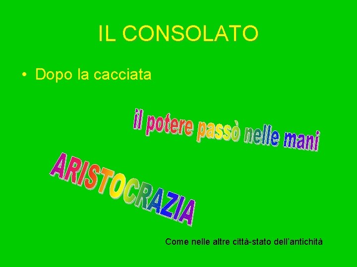 IL CONSOLATO • Dopo la cacciata Come nelle altre città-stato dell’antichità 