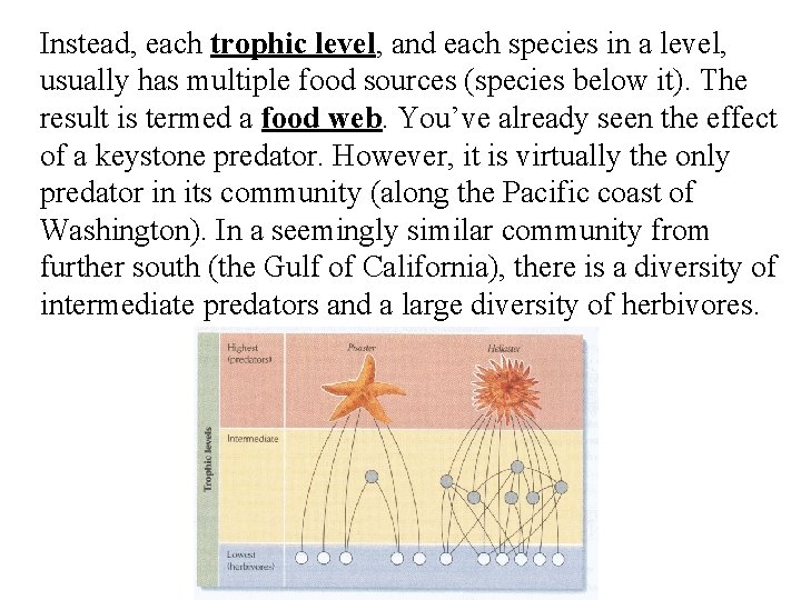 Instead, each trophic level, and each species in a level, usually has multiple food