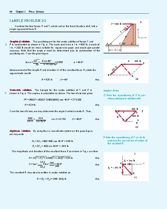 30 Chapter 2 Force Systems SAMPLE PROBLEM 2/2 B P = 800 lb Combine 30 Chapter 2 Force Systems SAMPLE PROBLEM 2/2 B P = 800 lb Combine