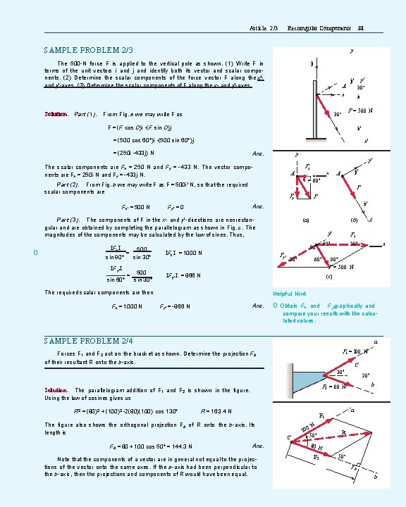 Article 2/3 Rectangular Components SAMPLE PROBLEM 2/3 y j The 500 -N force F Article 2/3 Rectangular Components SAMPLE PROBLEM 2/3 y j The 500 -N force F
