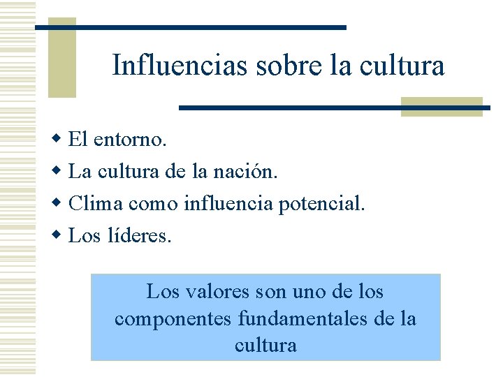 Influencias sobre la cultura w El entorno. w La cultura de la nación. w Influencias sobre la cultura w El entorno. w La cultura de la nación. w