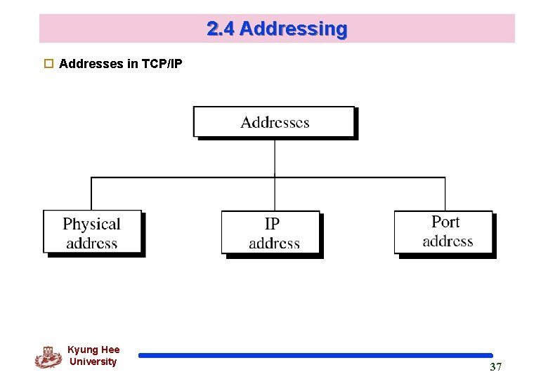 2. 4 Addressing o Addresses in TCP/IP Kyung Hee University 37 