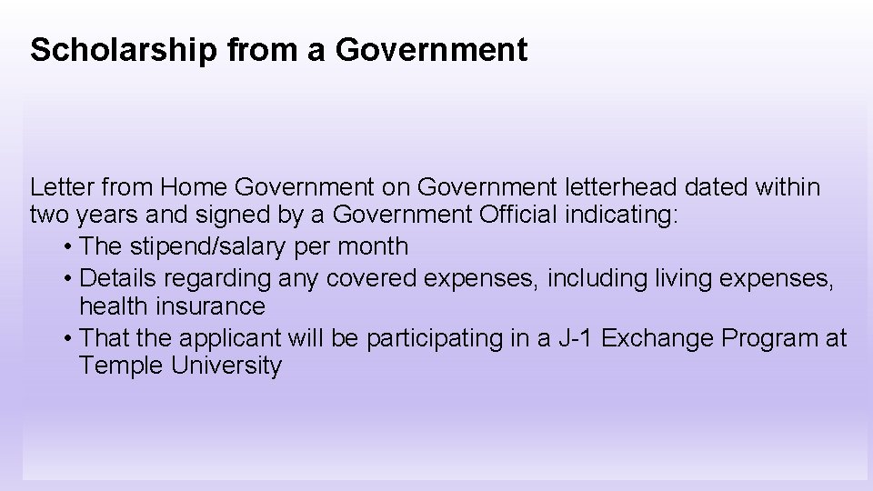 Scholarship from a Government Letter from Home Government on Government letterhead dated within two