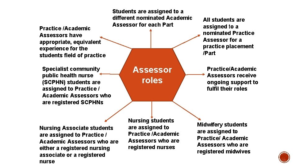 Practice /Academic Assessors have appropriate, equivalent experience for the students field of practice Students