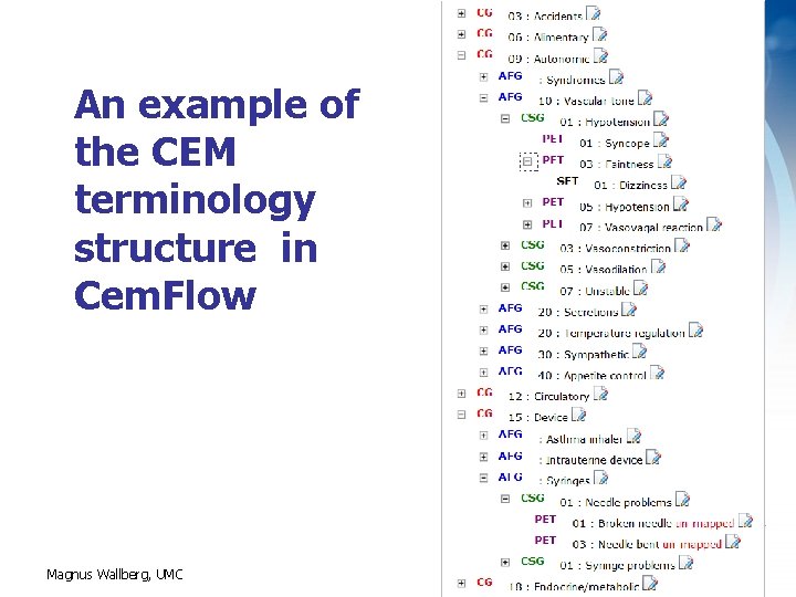 An example of the CEM terminology structure in Cem. Flow Magnus Wallberg, UMC 