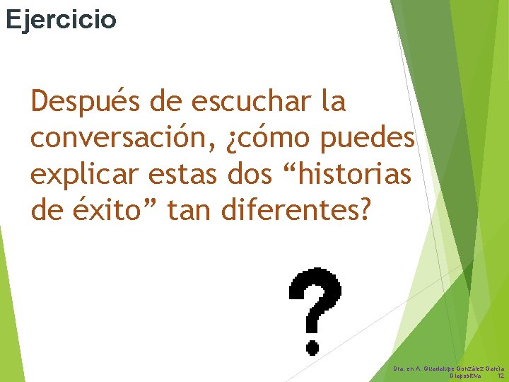 Ejercicio Después de escuchar la conversación, ¿cómo puedes explicar estas dos “historias de éxito”