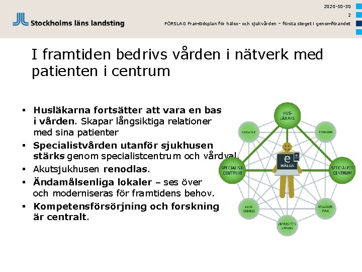 2020 -10 -30 2 FÖRSLAG Framtidsplan för hälso- och sjukvården – första steget i