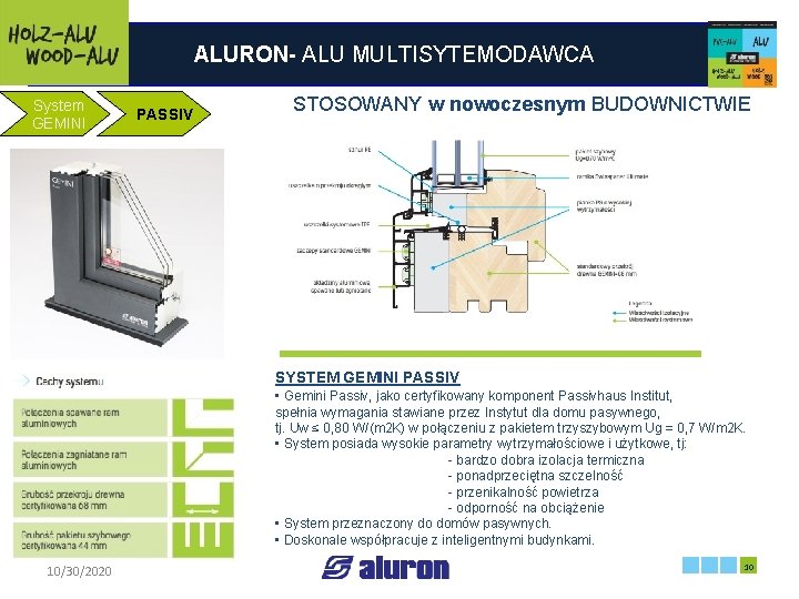 ALURON- ALU MULTISYTEMODAWCA System GEMINI STOSOWANY w nowoczesnym BUDOWNICTWIE PASSIV SYSTEM GEMINI PASSIV Francja