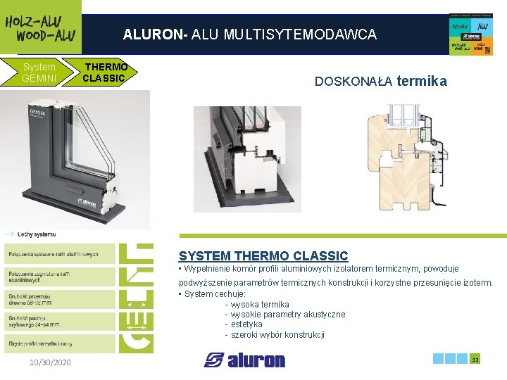 ALURON- ALU MULTISYTEMODAWCA System GEMINI THERMO CLASSIC DOSKONAŁA termika SYSTEM THERMO CLASSIC Zakład produkcyjny