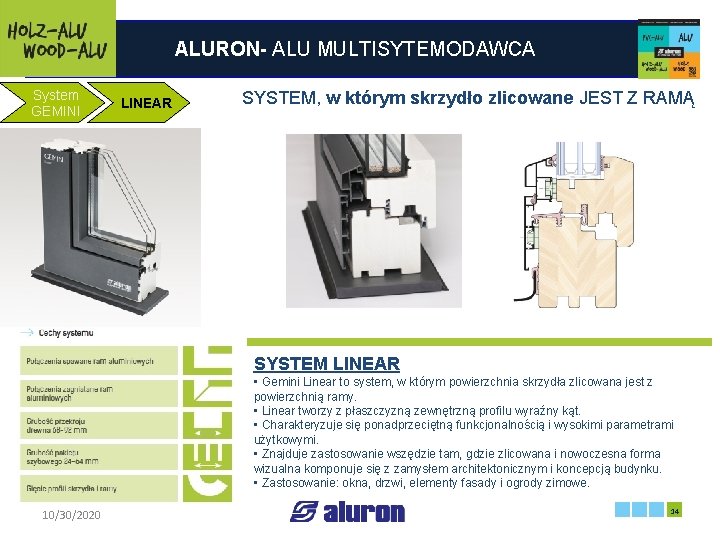 ALURON- ALU MULTISYTEMODAWCA System GEMINI LINEAR SYSTEM, w którym skrzydło zlicowane JEST Z RAMĄ