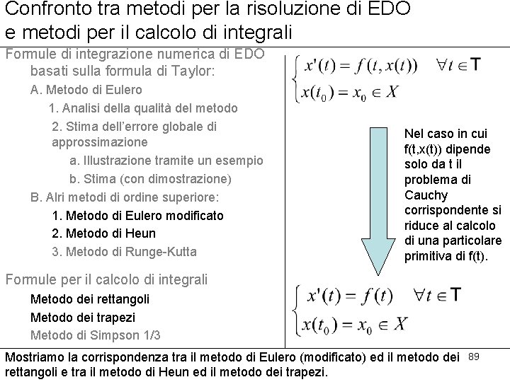 Confronto tra metodi per la risoluzione di EDO e metodi per il calcolo di