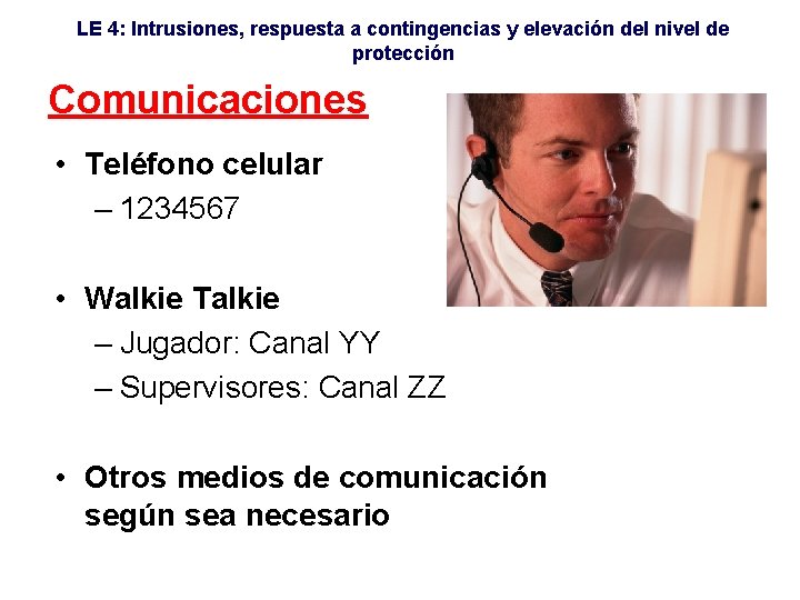 LE 4: Intrusiones, respuesta a contingencias y elevación del nivel de protección Comunicaciones •