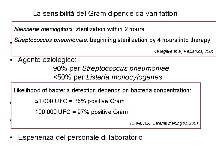 La sensibilità del Gram dipende da vari fattori Neisseria meningitidis: sterilization within 2 hours.