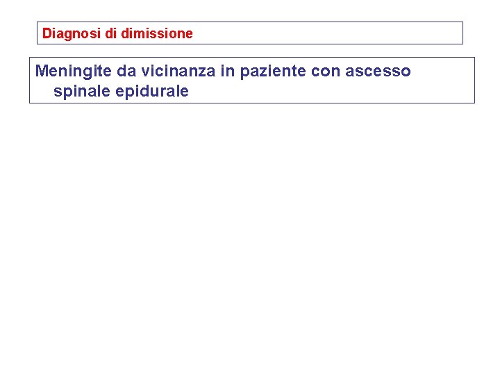 Diagnosi di dimissione Meningite da vicinanza in paziente con ascesso spinale epidurale 