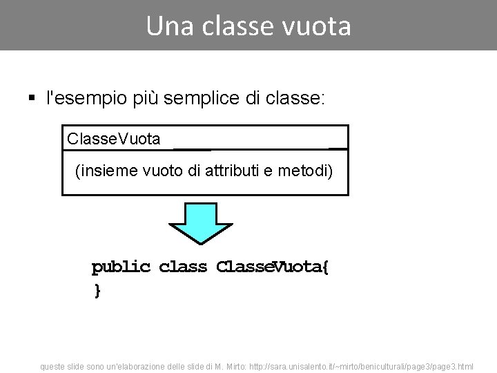 Una classe vuota § l'esempio più semplice di classe: Classe. Vuota (insieme vuoto di