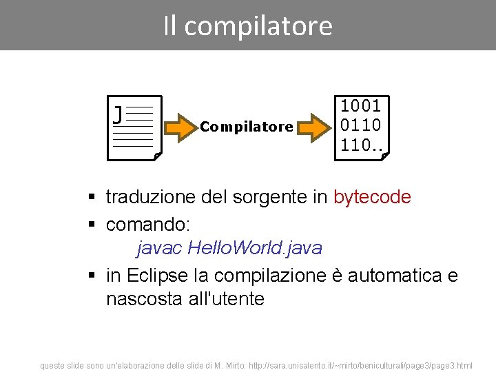 Il compilatore J Compilatore 1001 0110 110. . § traduzione del sorgente in bytecode