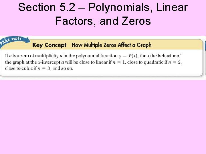 Section 5. 2 – Polynomials, Linear Factors, and Zeros 