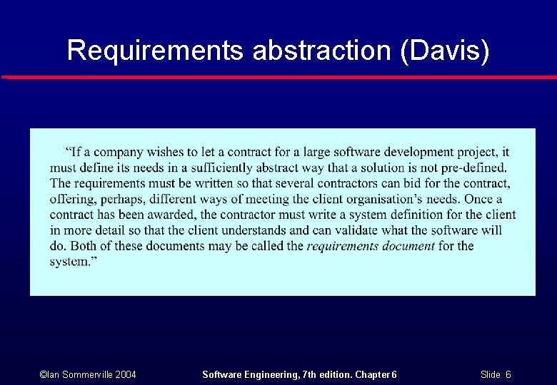 Requirements abstraction (Davis) ©Ian Sommerville 2004 Software Engineering, 7 th edition. Chapter 6 Slide