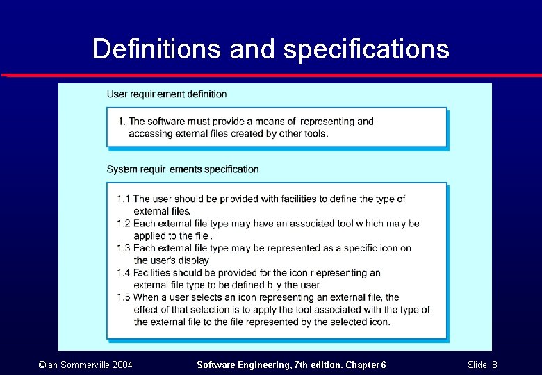 Definitions and specifications ©Ian Sommerville 2004 Software Engineering, 7 th edition. Chapter 6 Slide