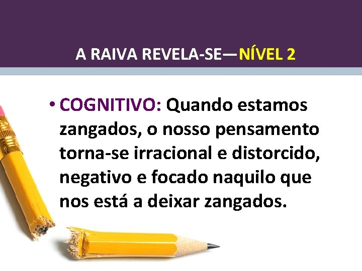 A RAIVA REVELA-SE—NÍVEL 2 • COGNITIVO: Quando estamos zangados, o nosso pensamento torna-se irracional