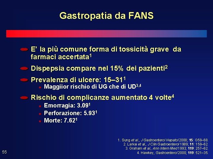 Gastropatia da FANS E’ la più comune forma di tossicità grave da farmaci accertata Gastropatia da FANS E’ la più comune forma di tossicità grave da farmaci accertata