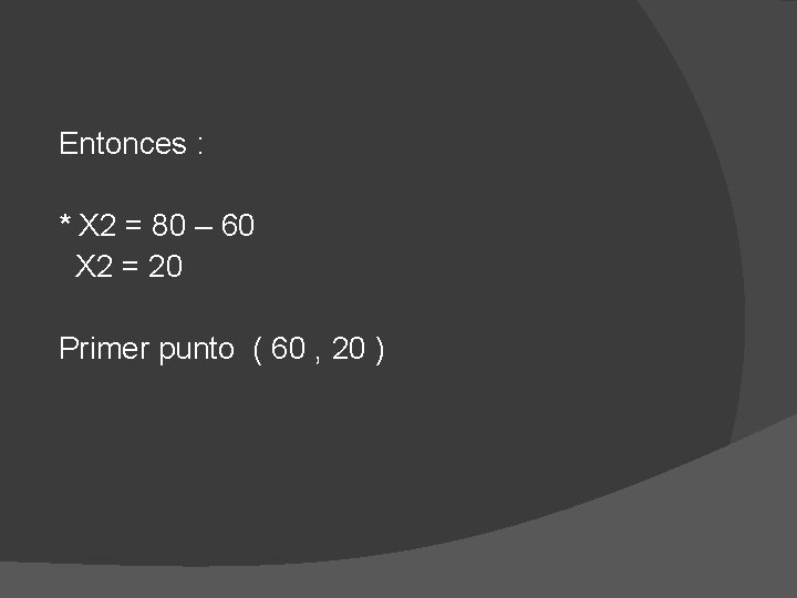 Entonces : * X 2 = 80 – 60 X 2 = 20 Primer
