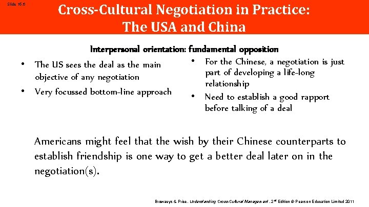 Slide 15. 6 Cross-Cultural Negotiation in Practice: The USA and China Interpersonal orientation: fundamental