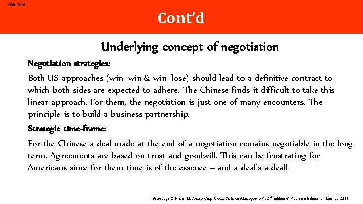 Slide 15. 8 Cont’d Underlying concept of negotiation Negotiation strategies: Both US approaches (win–win