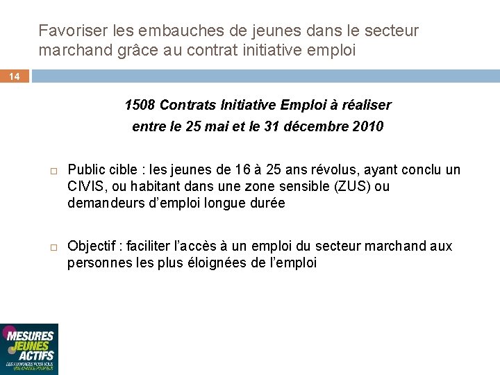 Favoriser les embauches de jeunes dans le secteur marchand grâce au contrat initiative emploi